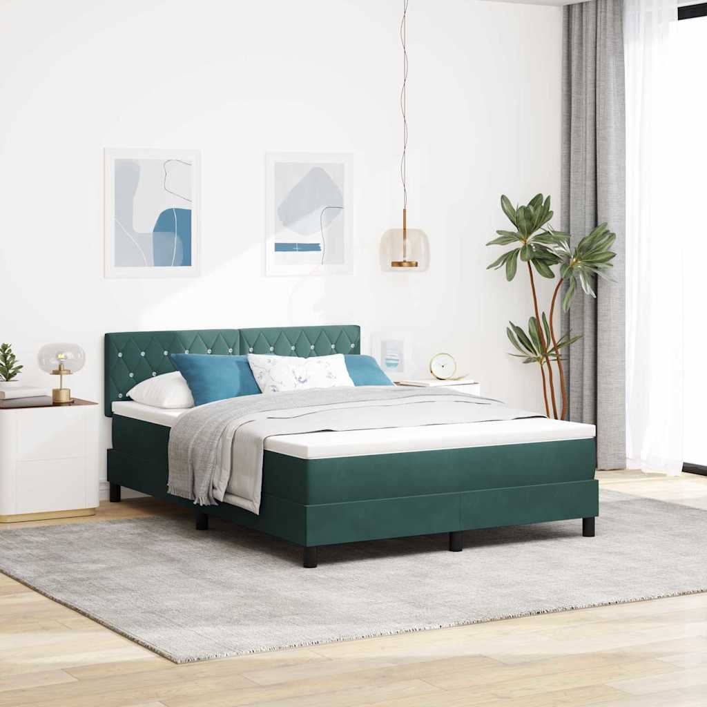 Kasti Voodikogu Madratsiga ja LED Valgusega Tume Roheline 160x200 cm Samet