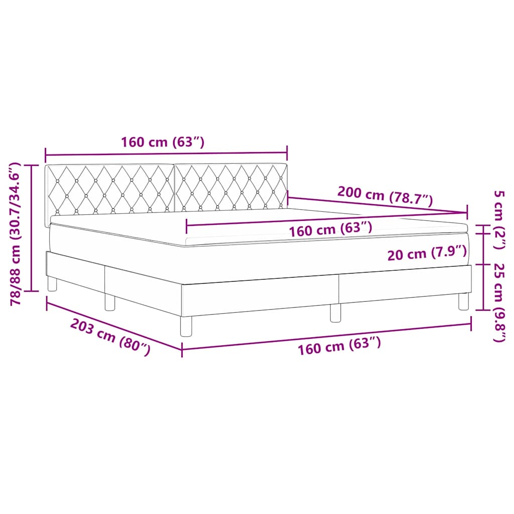 LED Box Spring Postelja z vzmetnico Roza 160 x 200 cm Žamet