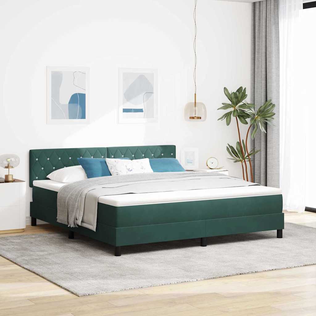 LED Boxspringbett mit Matratze Dunkelgrün 180x200 cm Samt