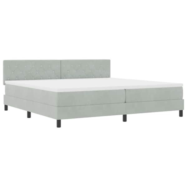 vidaXL LED Box Spring Voodi peaga Helehall 200 x 200 cm Samet
