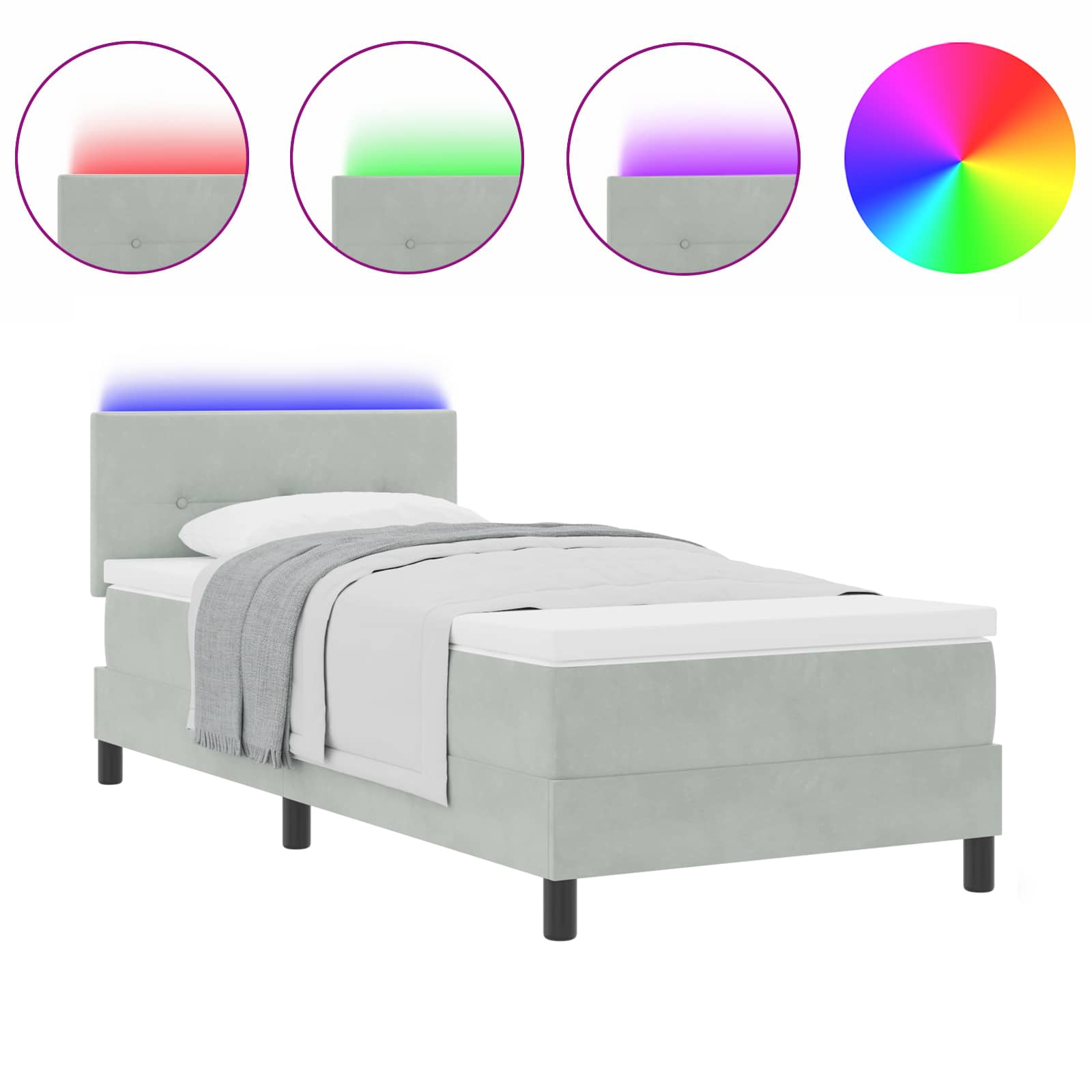 LED Box Spring Voodi madratsiga Helehall 90 x 190 cm Samet 2 Kõik vajalik sinu aeda ja koju! LED Box Spring Voodi madratsiga Helehall 90 x 190 cm Samet - Image 2