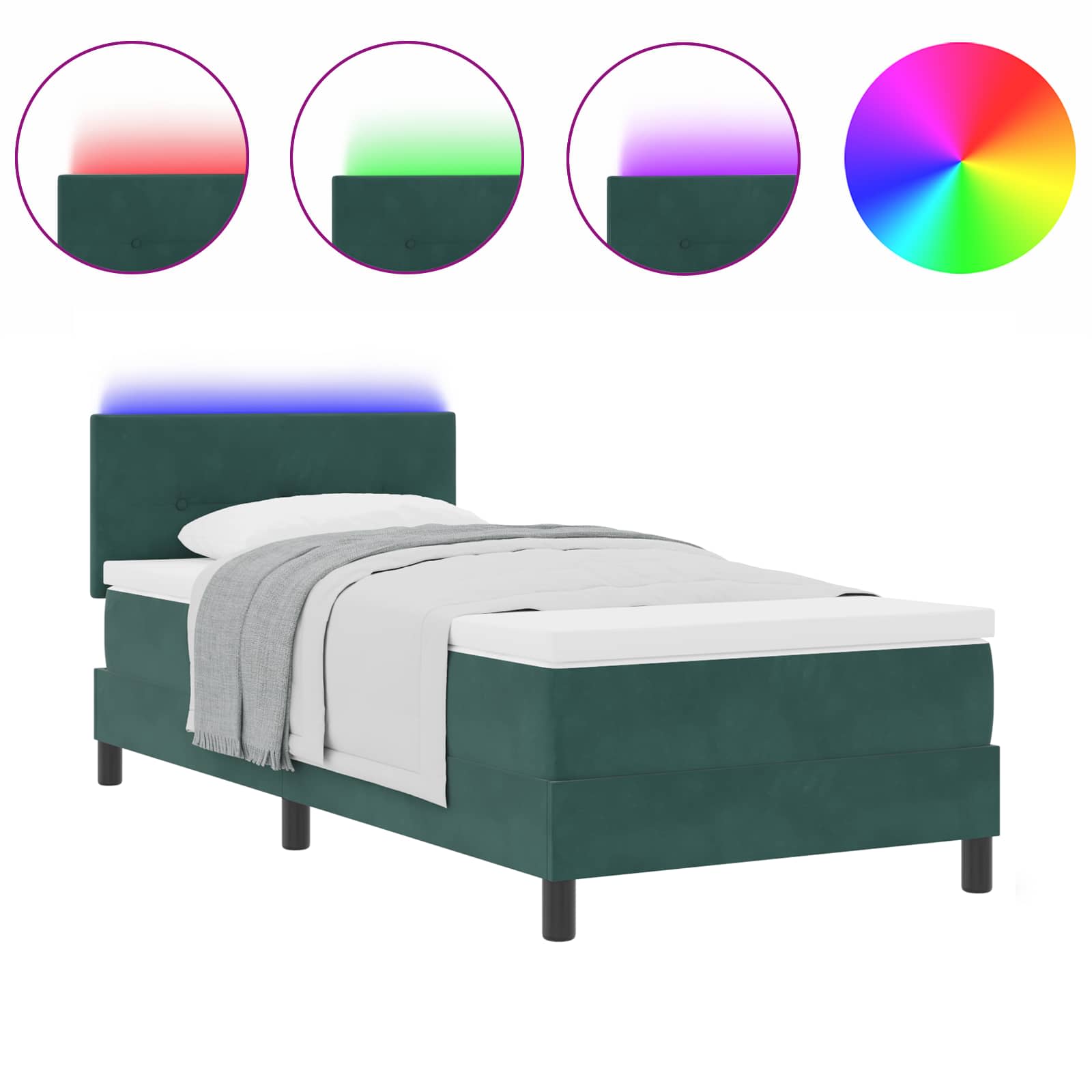 Thumbnail - vidaXL LED Boxspringbett mit Matratze Dunkelgrün 90 x 200 cm Samt