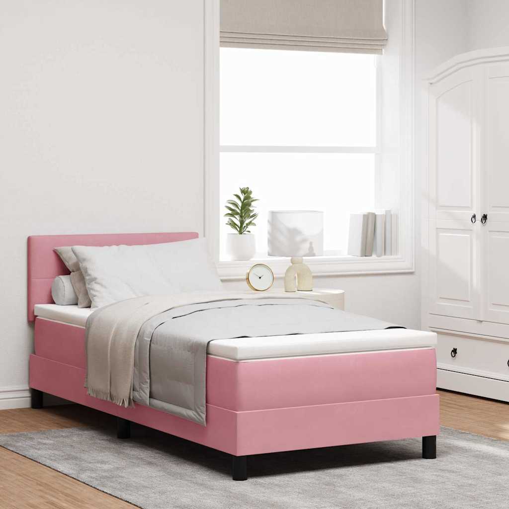 Box Spring Voodi Madratsiga & LED Roosa 120x200 cm Samet