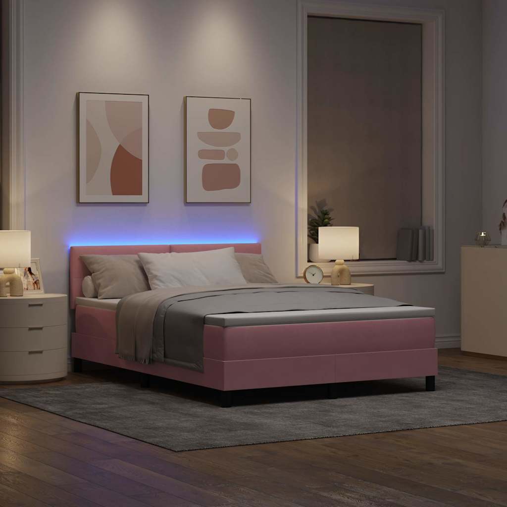 LED box pružinová postel s matrací Růžová 140 x 190 cm samet - obrázek 5