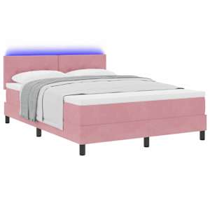 LED box pružinová postel s matrací Růžová 140 x 190 cm samet - obrázek 3