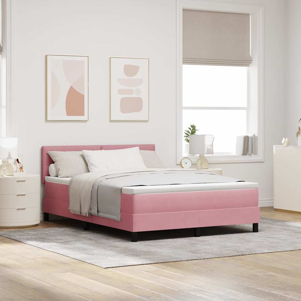 Box Spring Voodi Madratsiga ja LED Roosa 140x200 cm Samet
