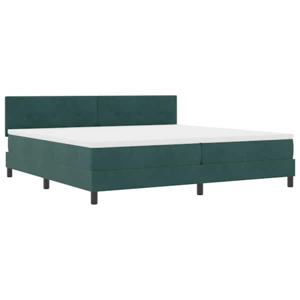 vidaXL LED Box Spring Voodi peaga Tume rohelise 200 x 200 cm Samet