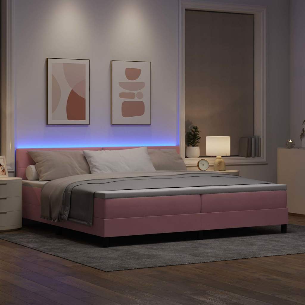 LED box pružinová postel s matrací Růžová 200 x 200 cm samet - obrázek 5