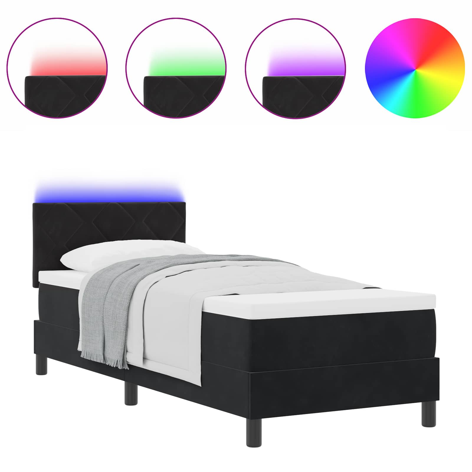 LED Box Spring Voodi madratsiga peaga Must 80 x 200 cm Samet 2 Kõik vajalik sinu aeda ja koju! LED Box Spring Voodi madratsiga peaga Must 80 x 200 cm Samet - Image 2