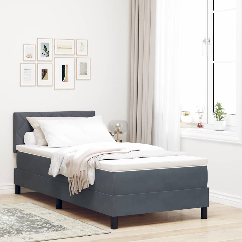 Box Spring Madras med LED Mørkegrå 90x190 cm Fløjl