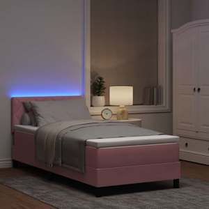 LED box pružinová postel s matrací Růžová 90 x 190 cm samet - obrázek 5