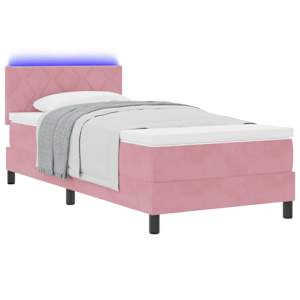 LED box pružinová postel s matrací Růžová 90 x 190 cm samet - obrázek 3