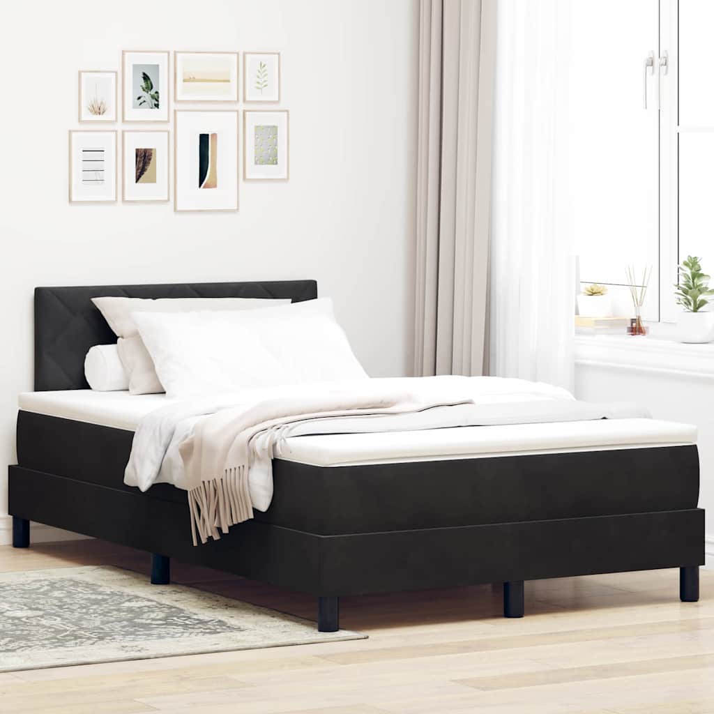 Box Spring Voodi Madratsi & LED Must 120x190 cm Samet