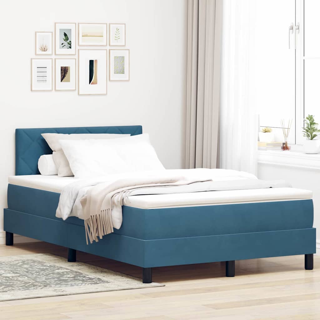 Box Spring voodi madratsiga ja LED valgustusega Tumesinine 120x190 cm Samet