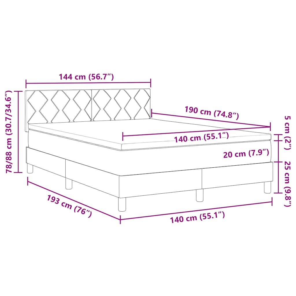 LED box pružinová postel s LED Tmavě zelená 140 x 190 cm samet - obrázek 13