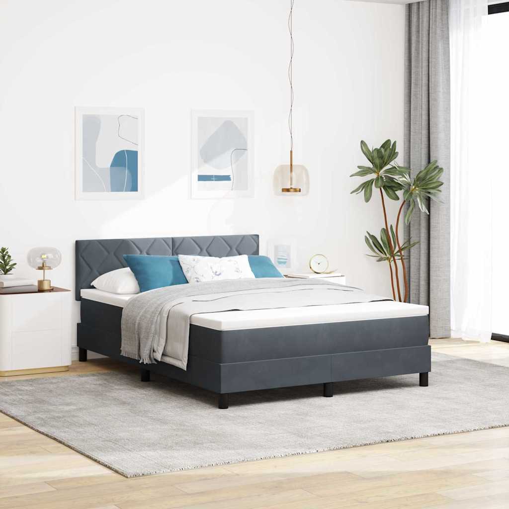 LED Boxspringbett mit Matratze Dunkelgrau 140x200 cm Samt