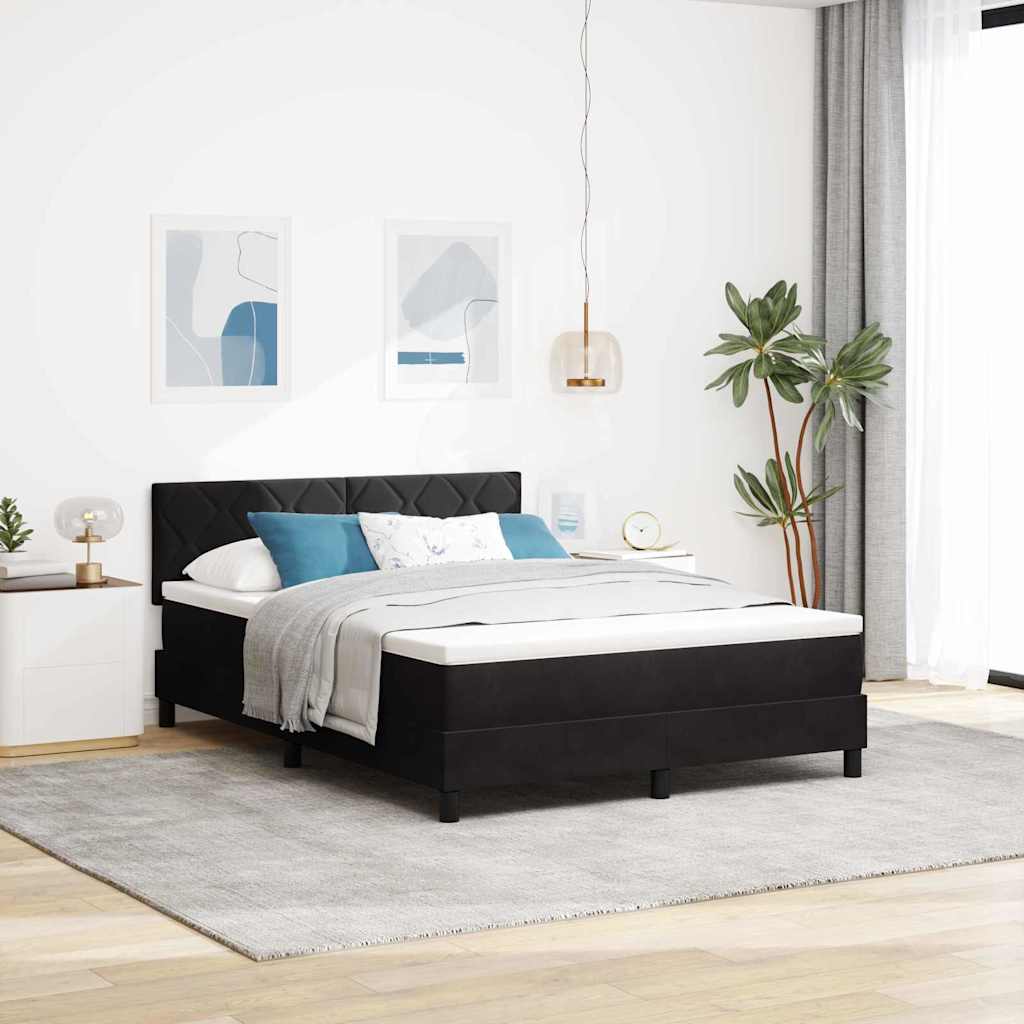 LED Boxspringbett mit Matratze Schwarz 140x200 cm Samt