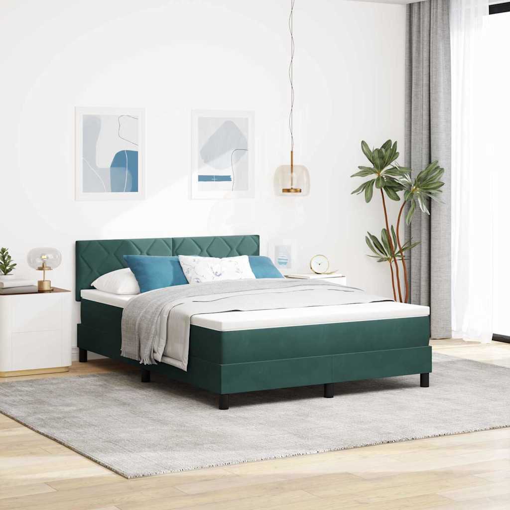 Kasti Vedrustusvoodi koos Mattresse ja LED-iga Tume Roheline 160x200 cm Samet