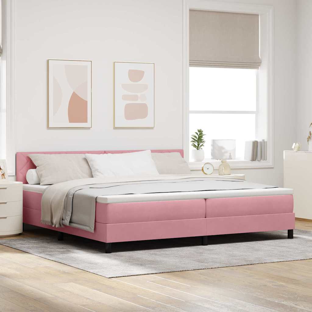 vidaXL Pat cu arcuri cu saltea cu headboard Roz 200 x 200 cm Catifea
