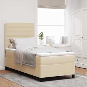 Postelja z vzmetnico z vzmetnico z LED krema 90 x 190 cm blago