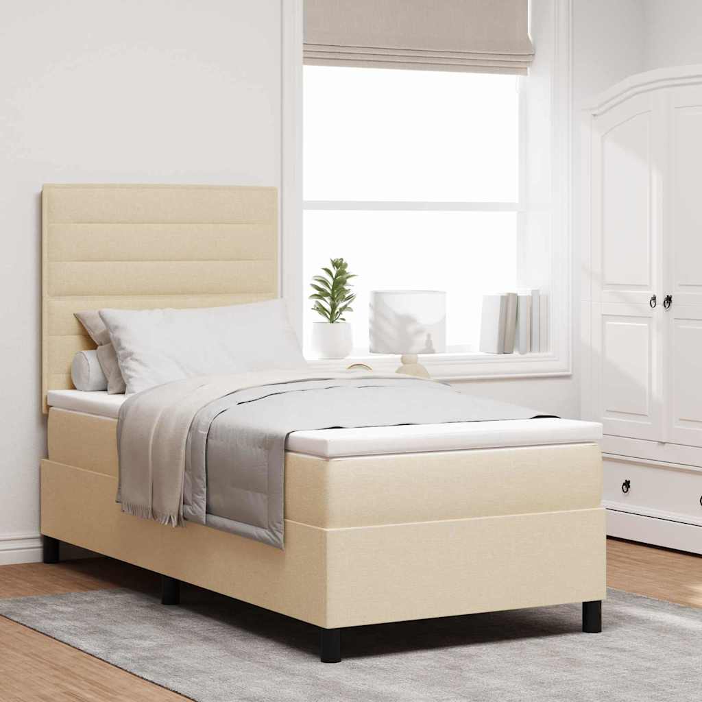 Box Spring Seng med Madras & LED Cream 90x200 cm Stof