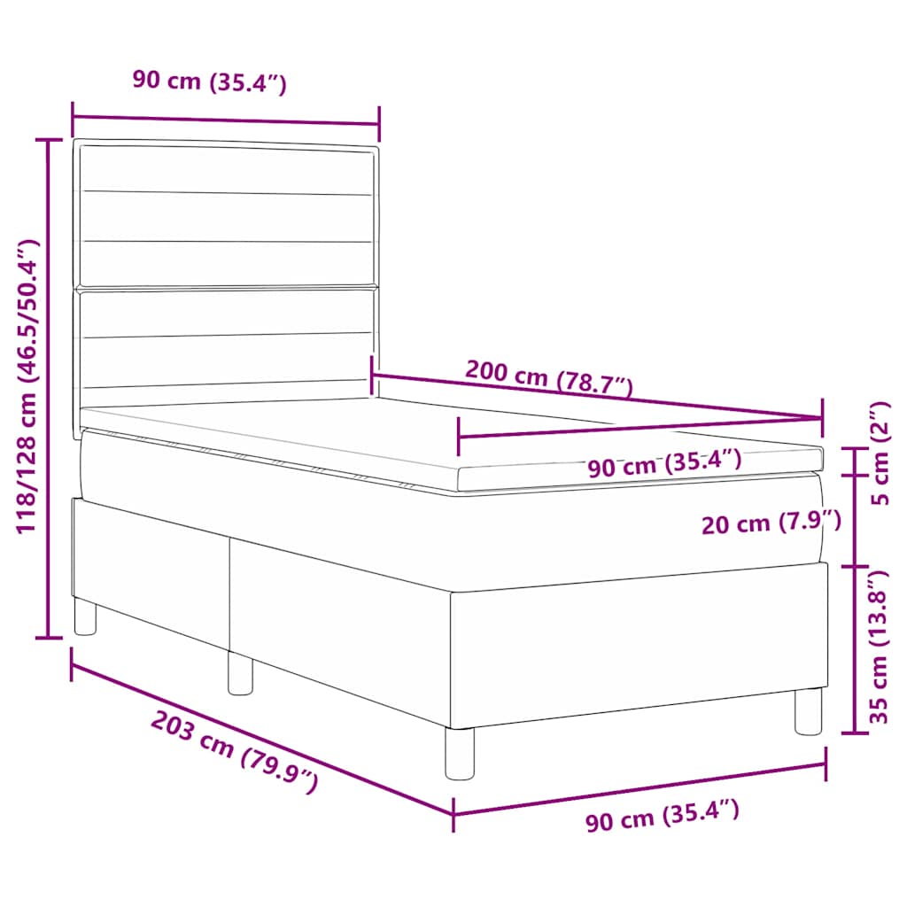Postel s boxspringem s matrací s LED Krémová 90 x 200 cm textil - obrázek 14