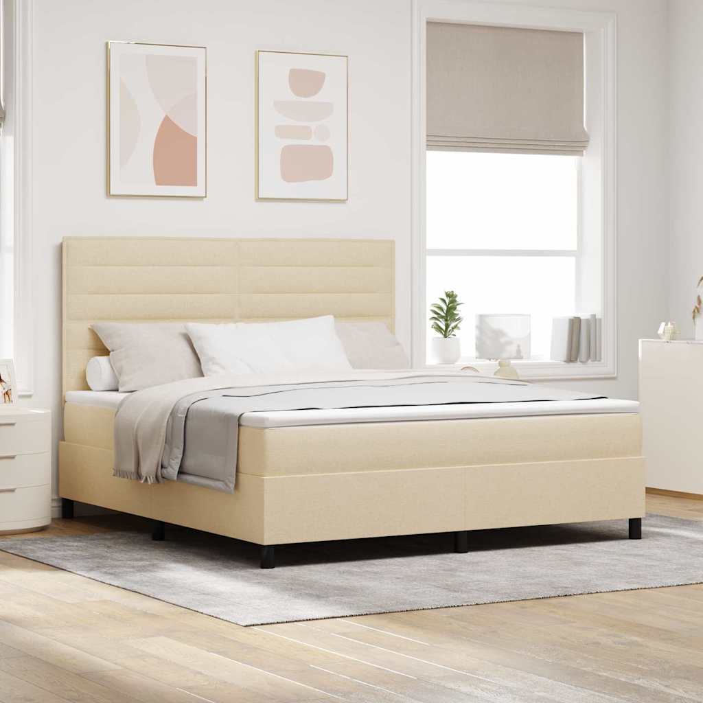 Boks-madras seng med madras & LED lys i creme 180 x 200 cm