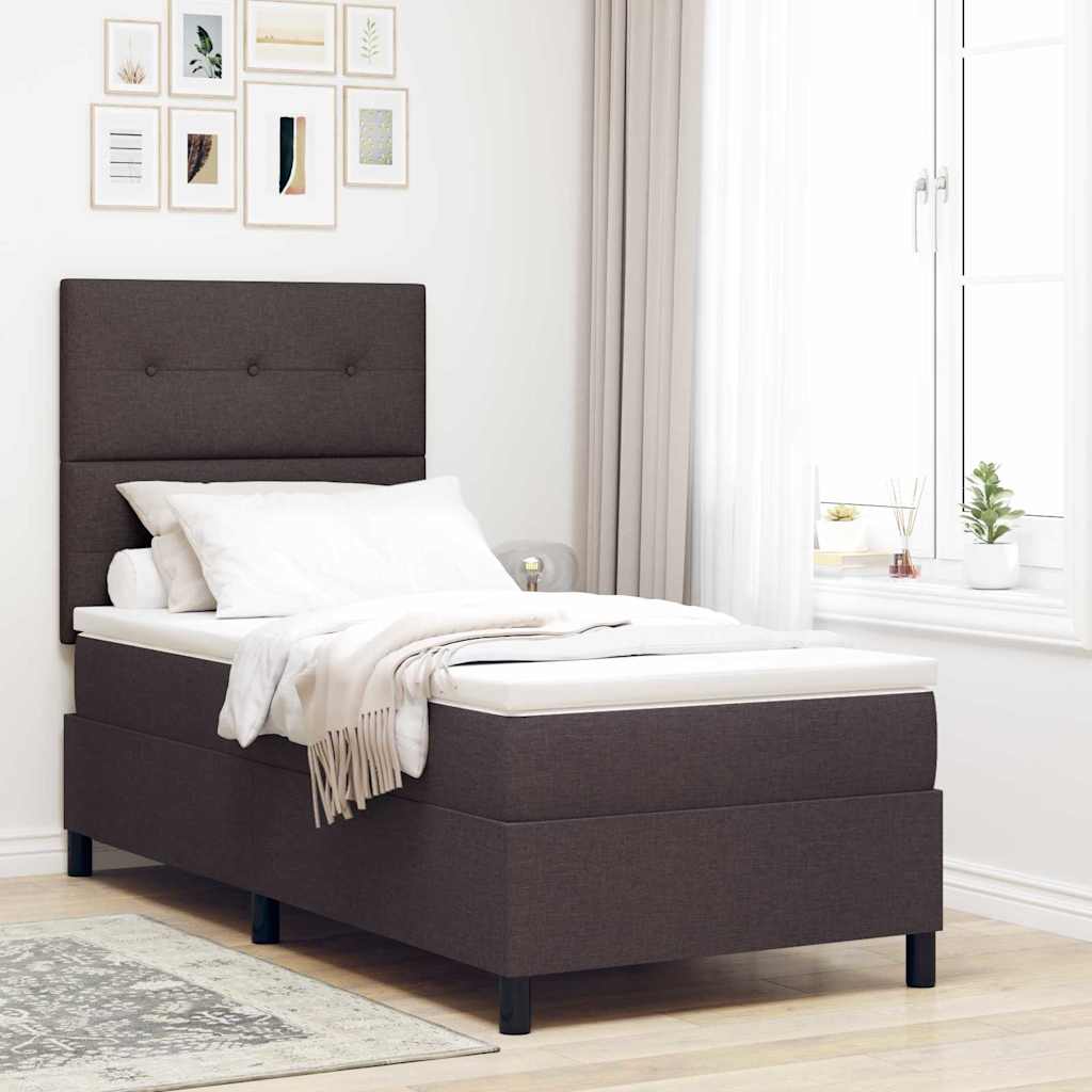Box Spring Seng med Madras & LED Mørk Brun 90x190 cm Stof