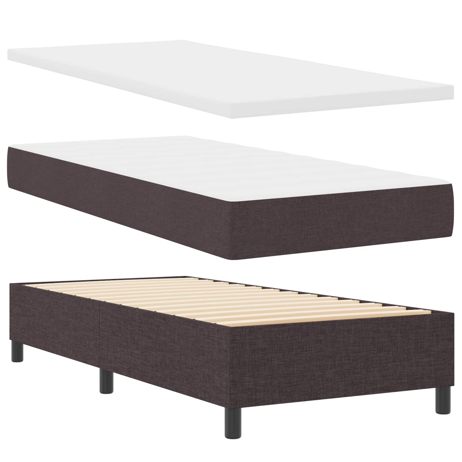 vidaXL Pat cu arcuri cu saltea cu led Maro închis 90 x 190 cm țesătură