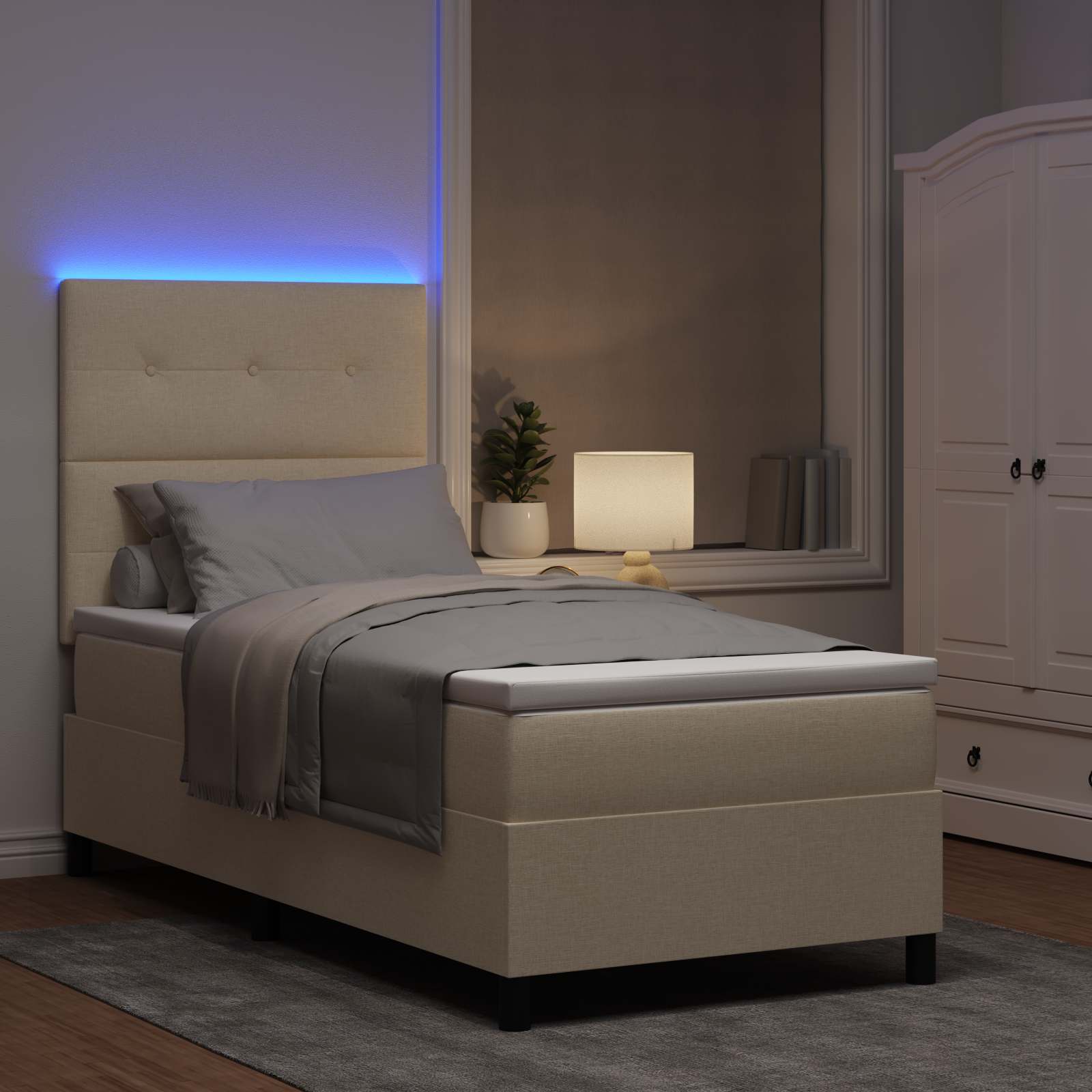 Thumbnail - vidaXL Boxspringbett mit Matratze mit LED Creme 90 x 190 cm Stoff