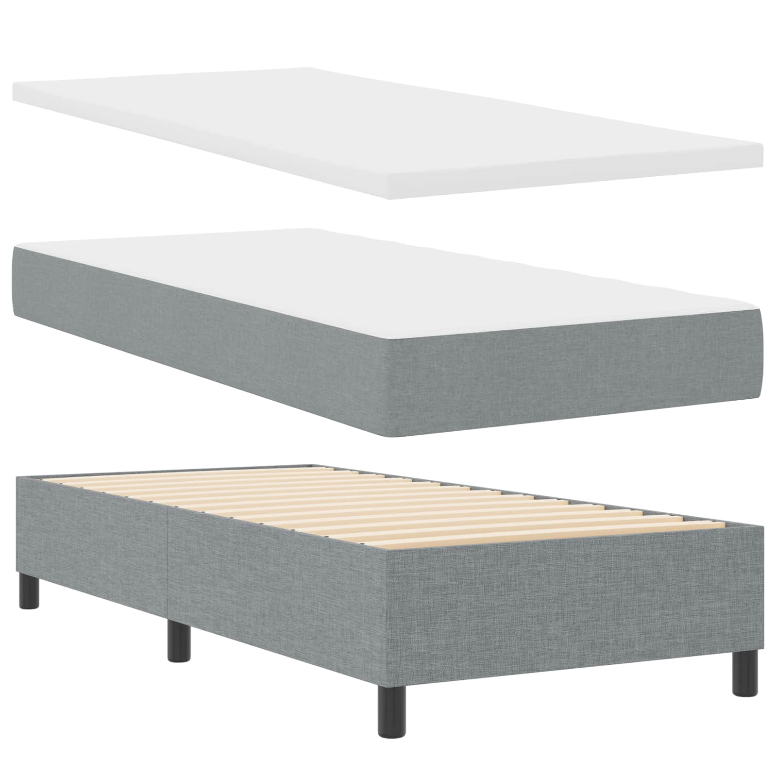vidaXL Boxspringbett mit Matratze mit LED Hellgrau 90 x 200 cm Stoff