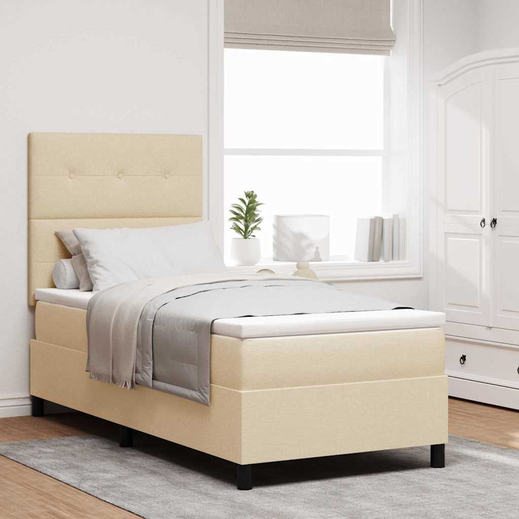 Box Spring voodi koos Madratsi ja LED Kreem 100x200 cm Kangas