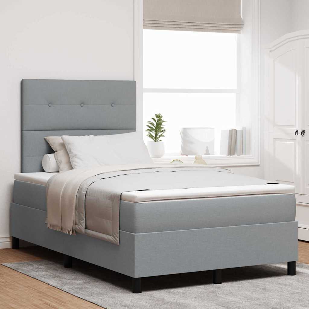 Box Spring Voodi koos Madratsi ja LED-iga Helehall 120x190 cm Kangas