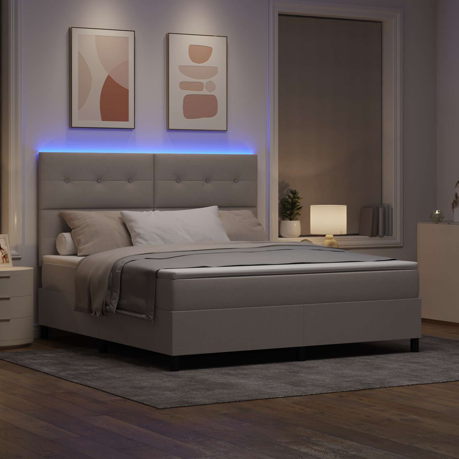 Postel s boxspringem s matrací s LED Taupe 180 x 200 cm textil - obrázek 3