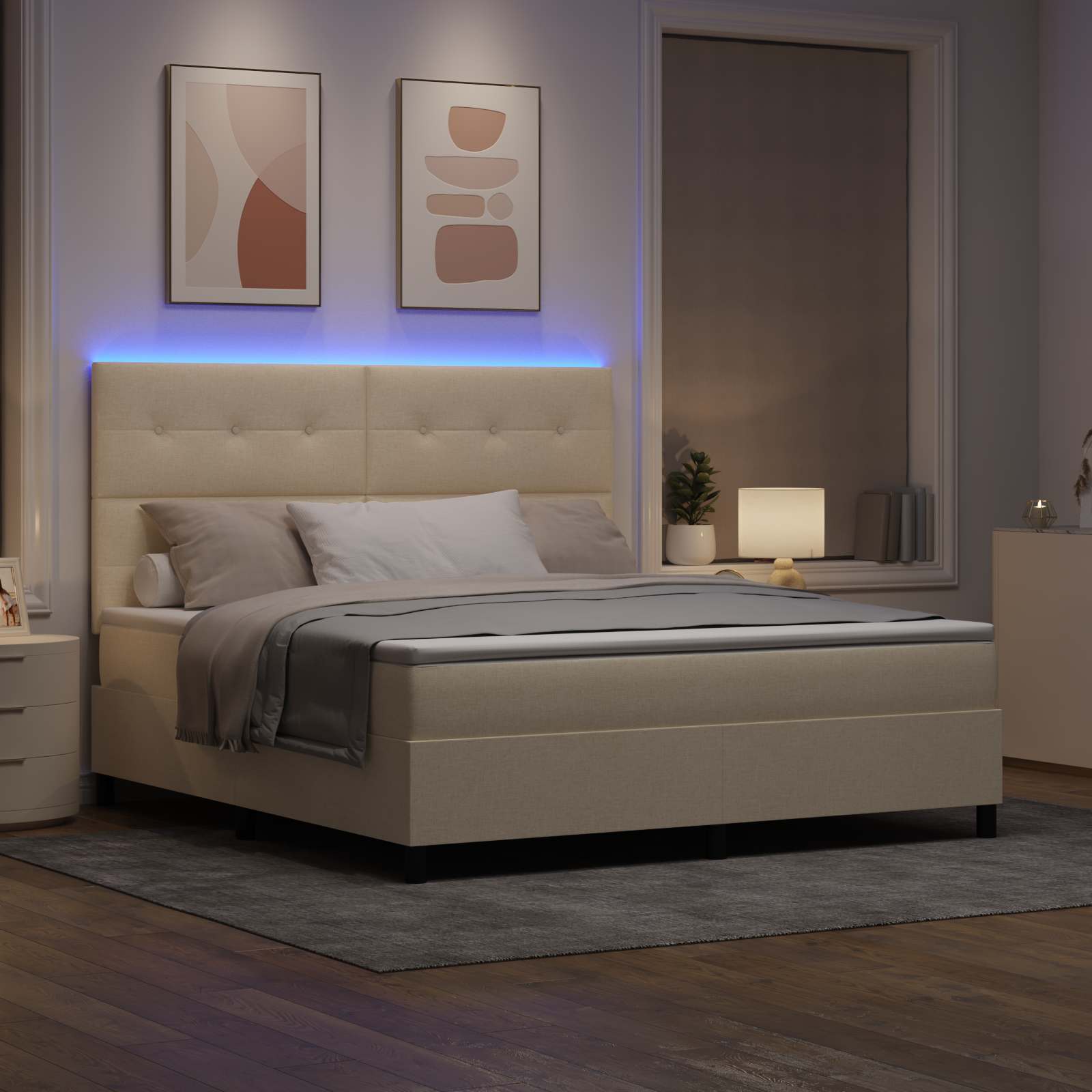Postel s boxspringem s matrací Krémová 180 x 200 cm textil - obrázek 3