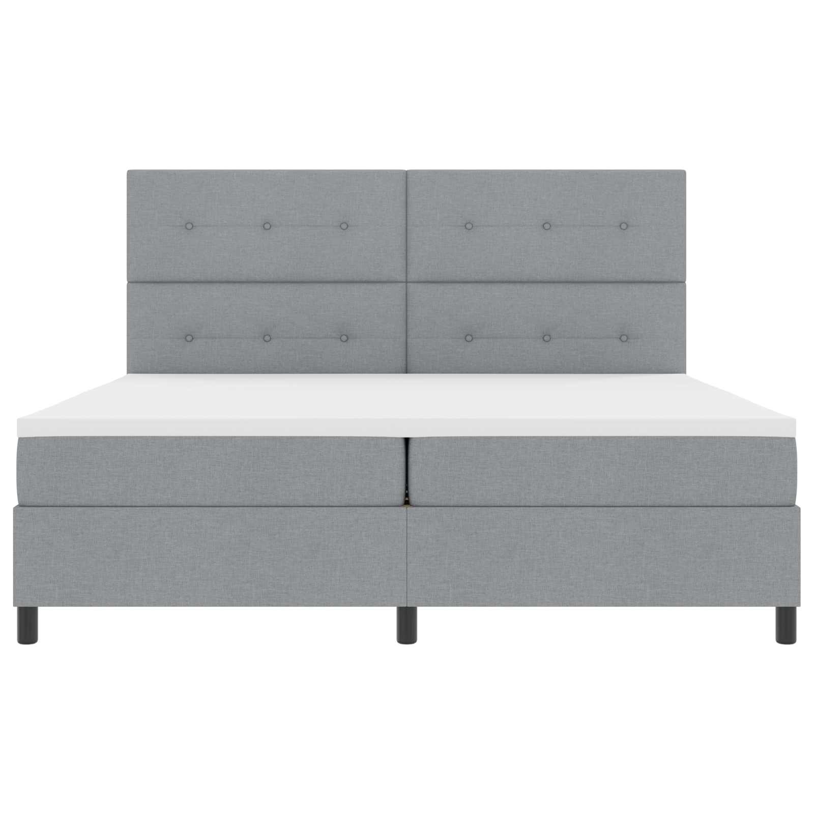 Kontinentalseng 200 x 200 cm i lysegrå stof med LED-lysstrimler, madras og topper