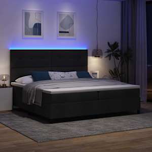 Postel s boxspringem s matrací s LED Černá 200 x 200 cm textil - obrázek 3