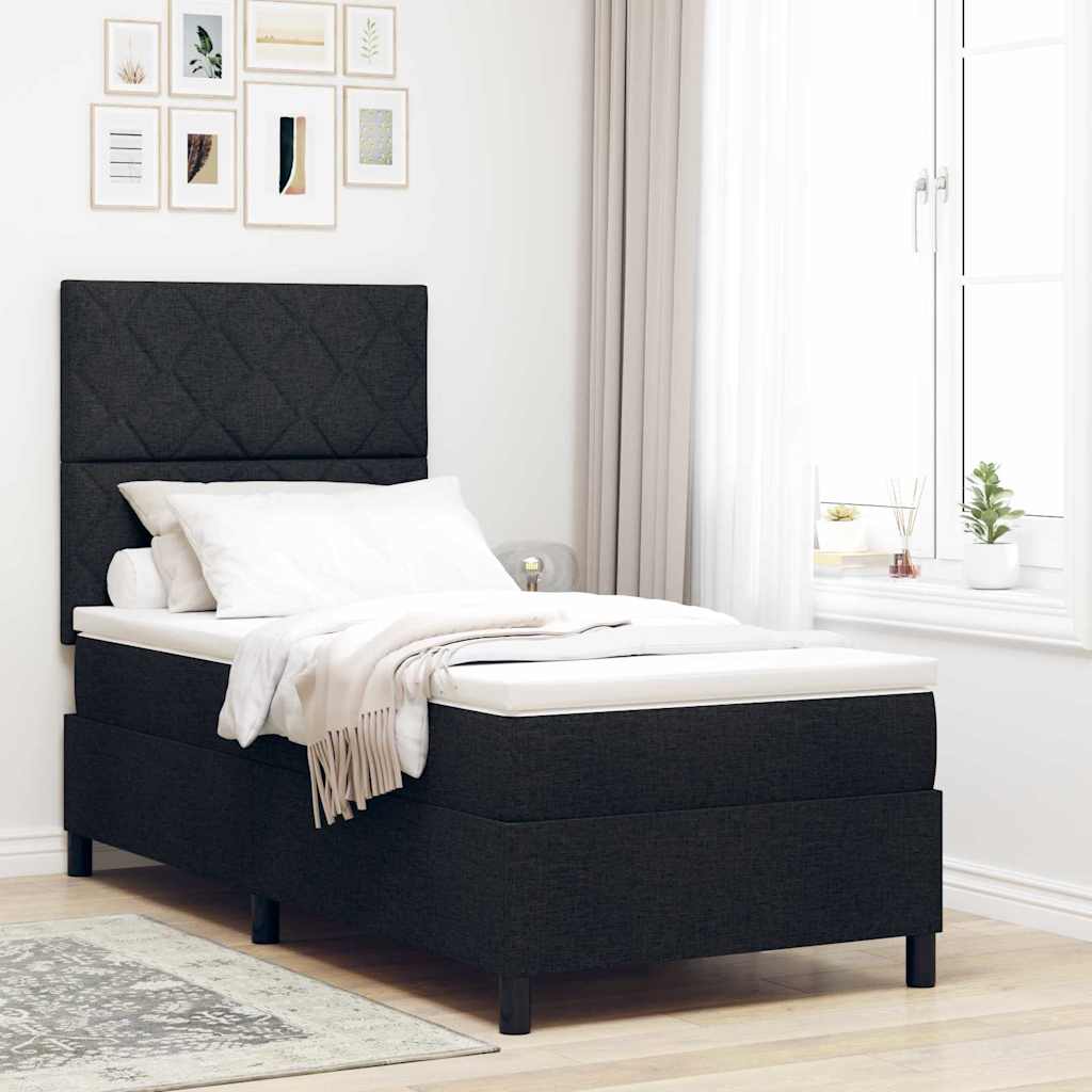 Box Spring voodi koos madratsi ja LED must 90x190 cm kangas