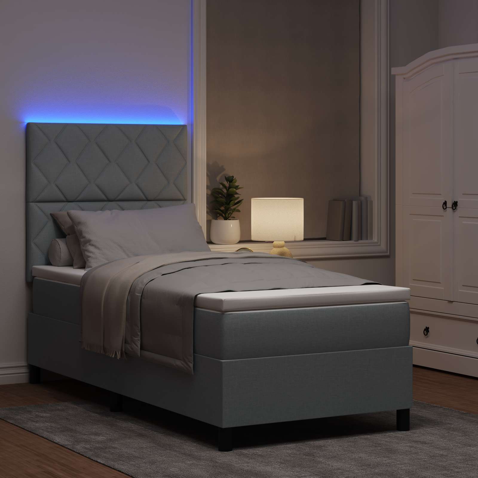 Thumbnail - vidaXL Boxspringbett mit Matratze mit LED Hellgrau 100 x 200 cm Stoff