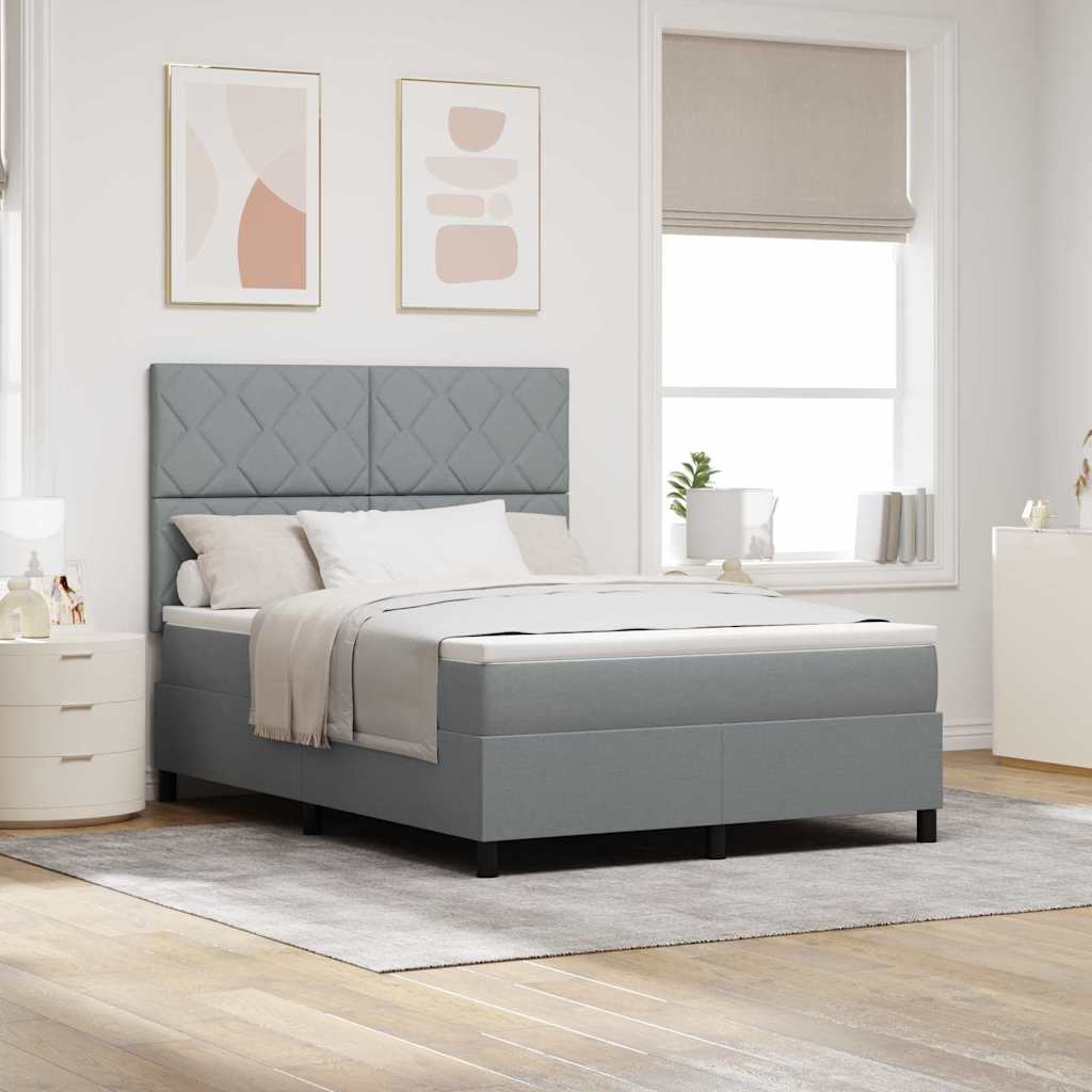 Boxspringbett mit Matratze und LED-Licht in Hellgrau, 140 x 200 cm, Stoff.