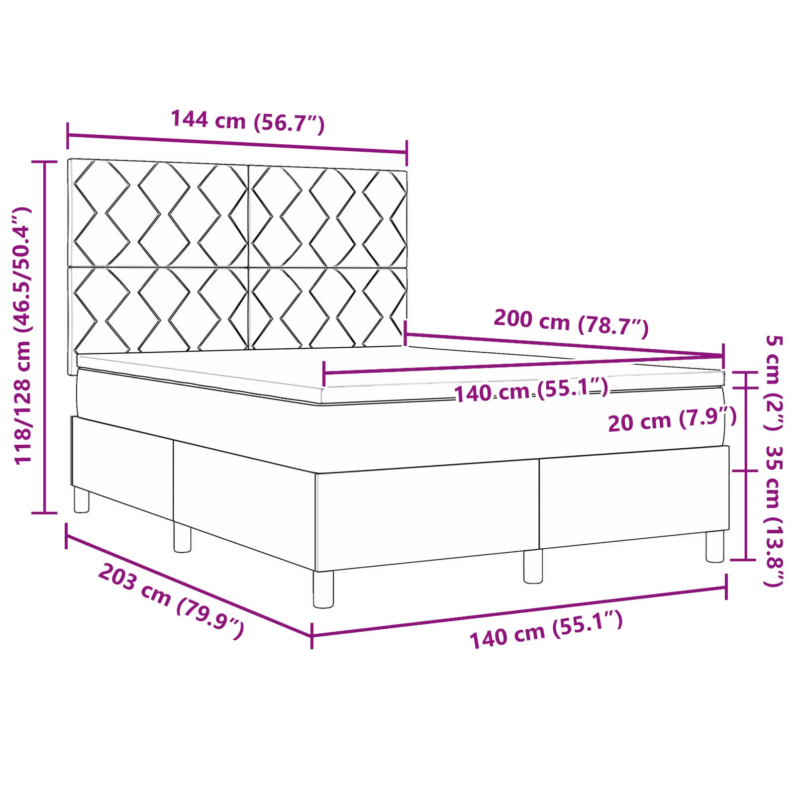Postelja z vzmetnico z LED trakami Modra 140 x 200 cm blago