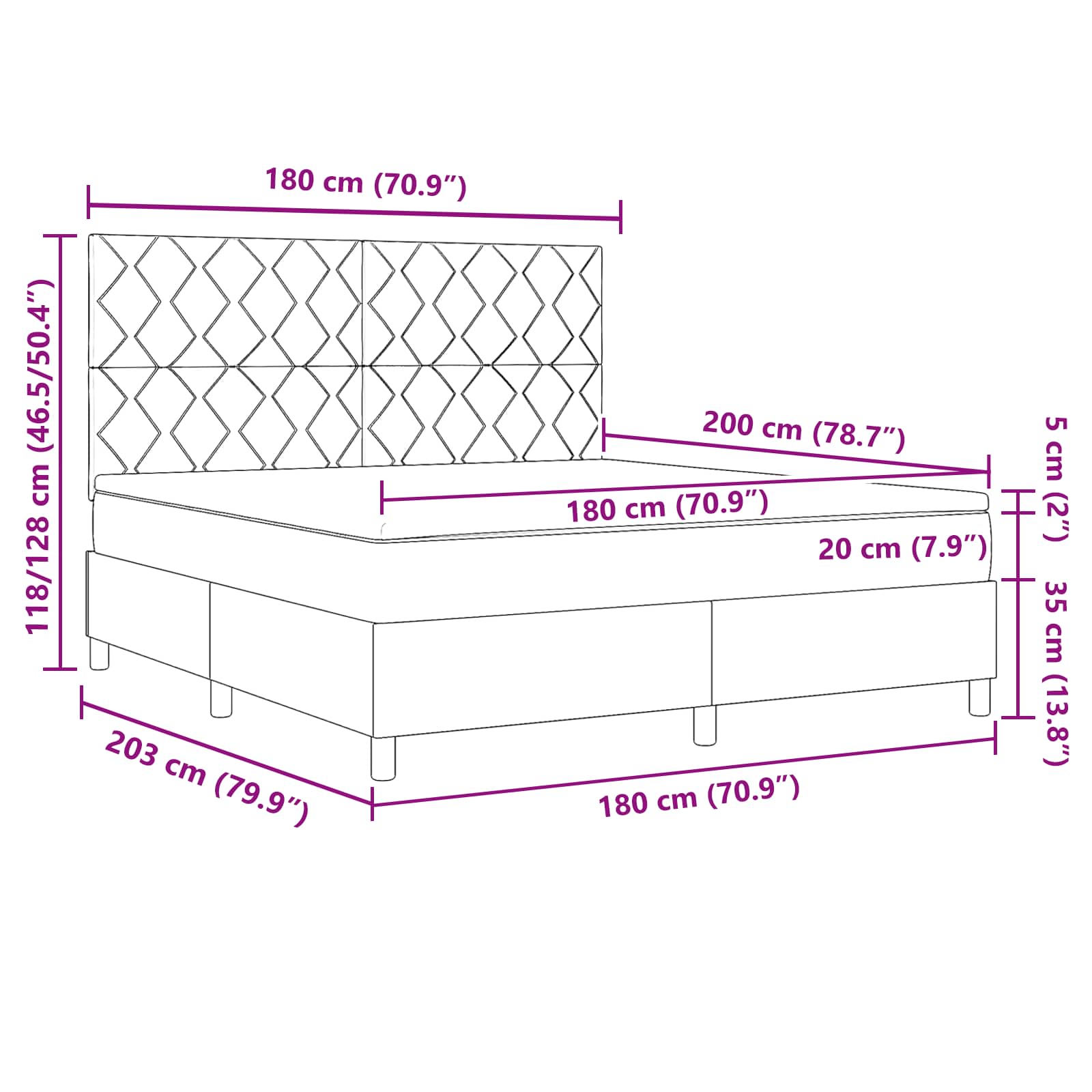 Postel s boxspringem s čelo Světle šedá 180 x 200 cm textil 3342963