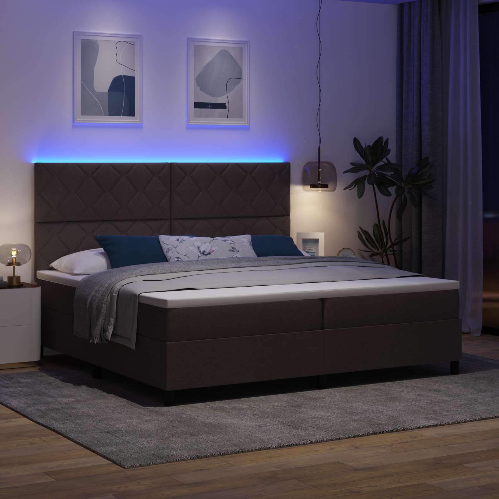 Postel s boxspringem s matrací Tmavě hnědá 200 x 200 cm textil - obrázek 3