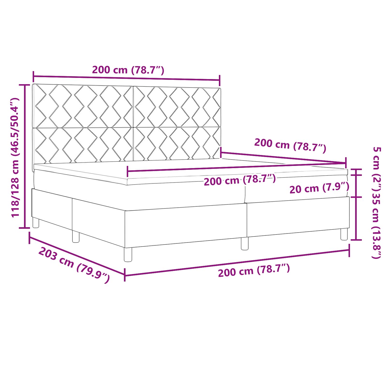 Postel s boxspringem s matrací Tmavě hnědá 200 x 200 cm textil - obrázek 8