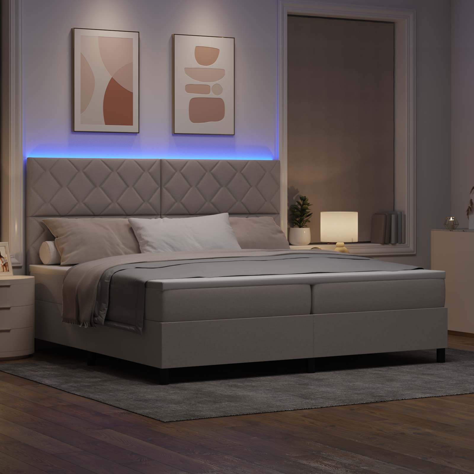 Postel s boxspringem s LED pásky Taupe 200 x 200 cm textil 3342974