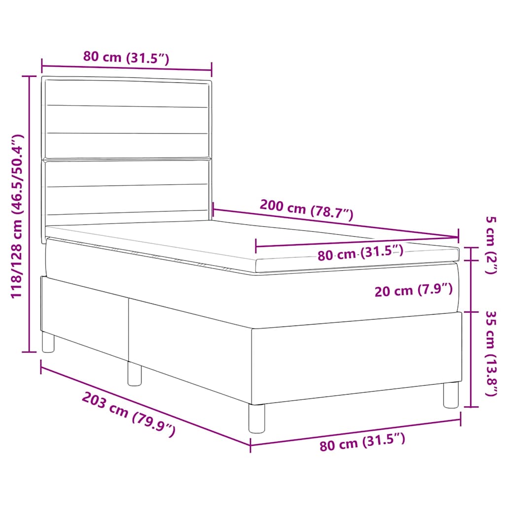 LED box pružinová postel s čelo Tmavě šedá 80 x 200 cm textil - obrázek 14