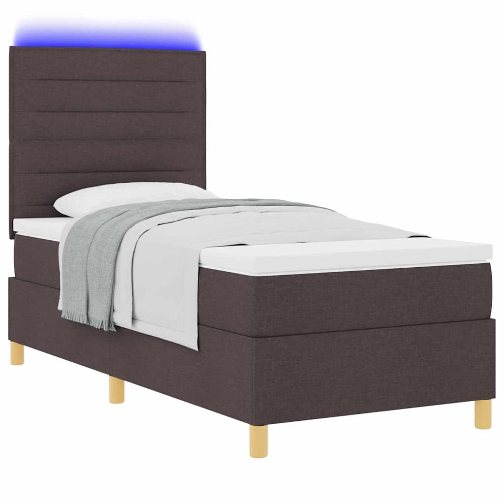 Thumbnail - vidaXL LED Boxspringbett mit Matratze Dunkelbraun 90 x 190 cm Stoff