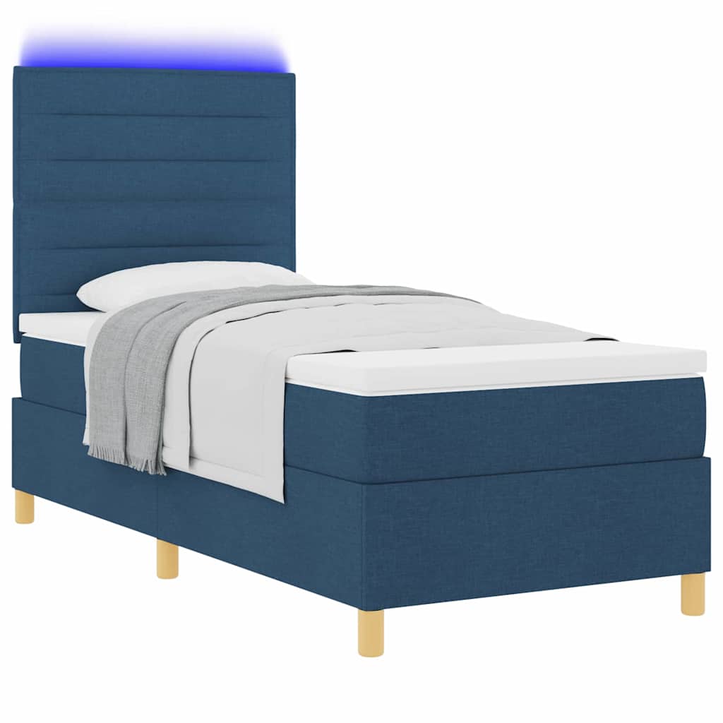 Thumbnail - vidaXL LED Boxspringbett mit Matratze Blau 90 x 190 cm Stoff