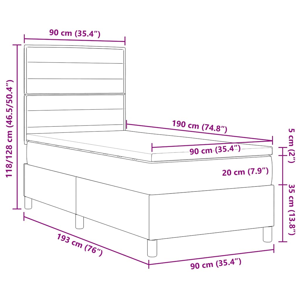 LED box pružinová postel s matrací Modrá 90 x 190 cm textil - obrázek 14