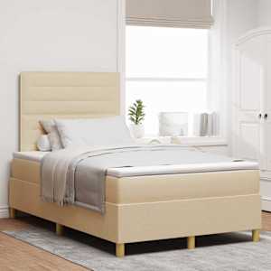 LED box pružinová postel s matrací Krémová 120 x 190 cm textil - obrázek 1